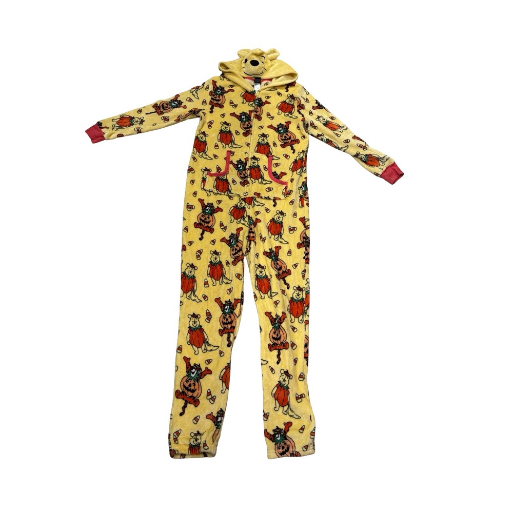 Disney Winnie the Pooh Halloween Hooded Union Suit Fleece Pajamas Large fall